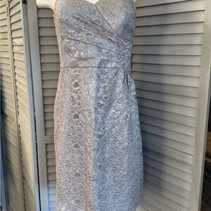 NEW David's Bridal Strapless Lace Dress in Silver